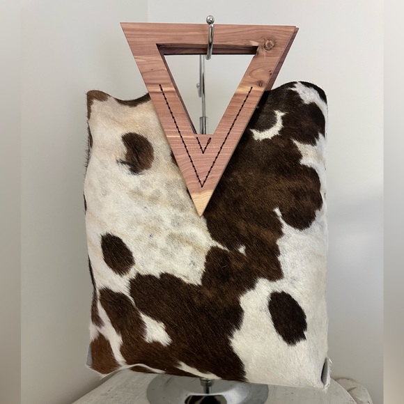 Hand Crafted Handbags - NWT One of a kind hand made tri color cowhide handbag w/ hand cut wood handles.